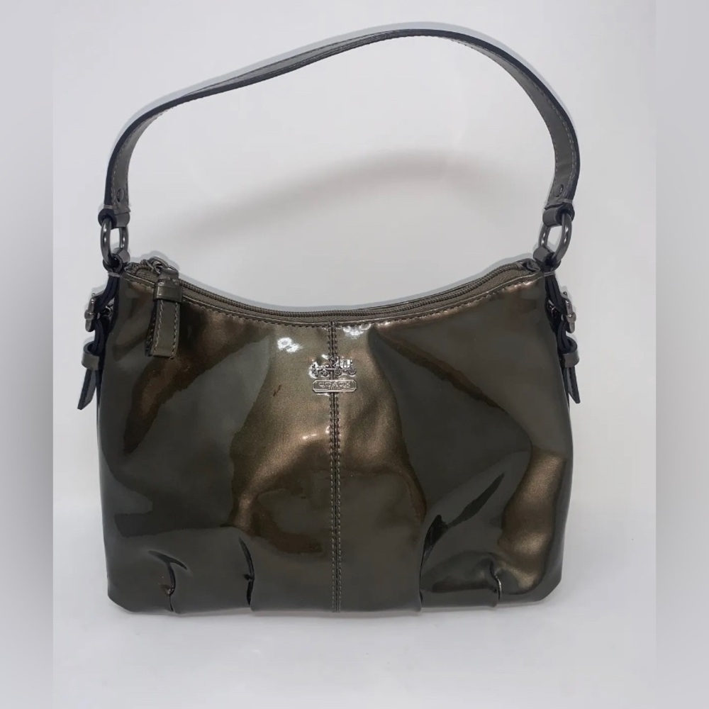 Coach Patent Leather Mini Handbag Color changing Olive green/Brown